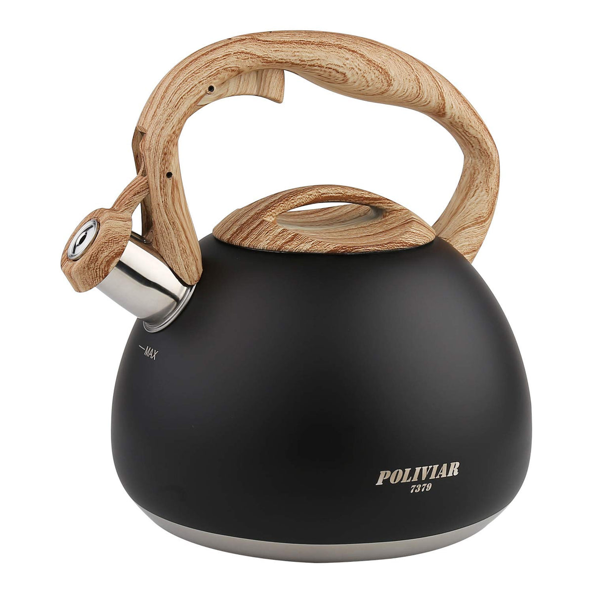 POLIVIAR Tea Kettle, 2.7 Quart Natural Stone Finish with Wood Pattern Handle Loud Whistle Food Grade Stainless Steel Teapot, Anti-Hot Handle and Anti-Rust, Suitable for All Heat Sources (JX2018-GR20)