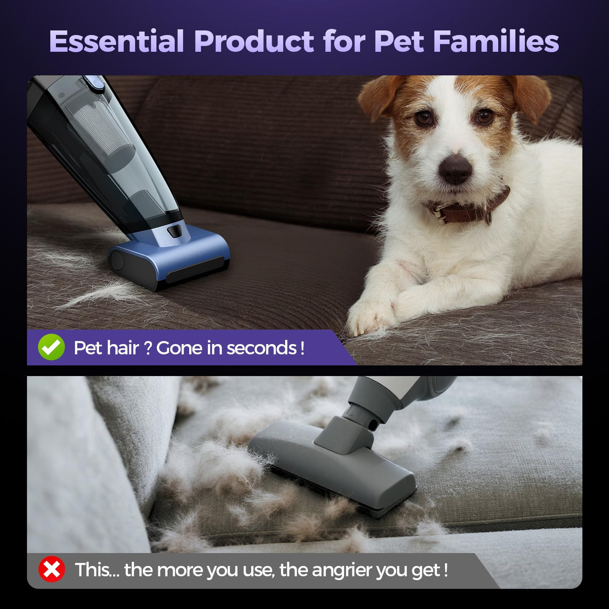 Pet Hair Handheld Vacuum Cordless: 20000PA Rechargeable Car Vacuum Cleaner