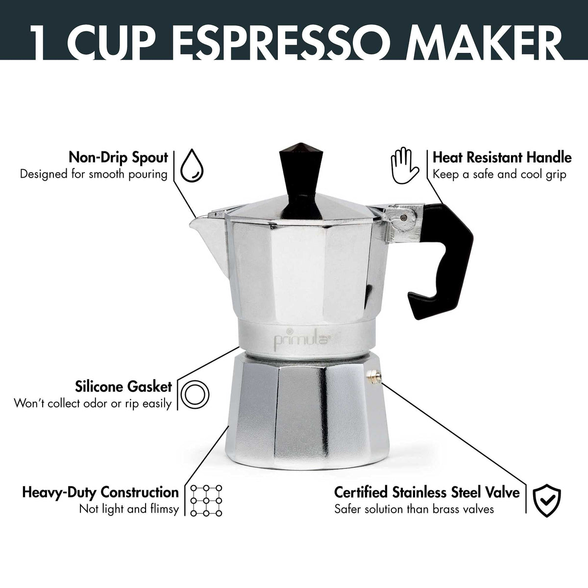 Primula Classic Stovetop Espresso and Coffee Maker, Moka Pot for Italian and Cuban Café Brewing, Greca Coffee Maker, Cafeteras, 9 Espresso Cups, Silver