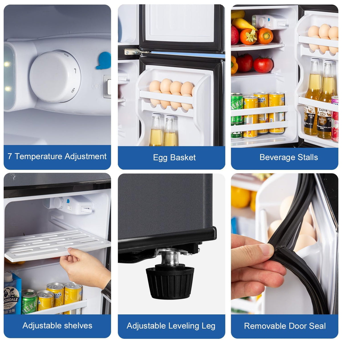 3.2 Cu.Ft Mini Fridge with Freezer, 7-Level Cooling Small Refrigerator