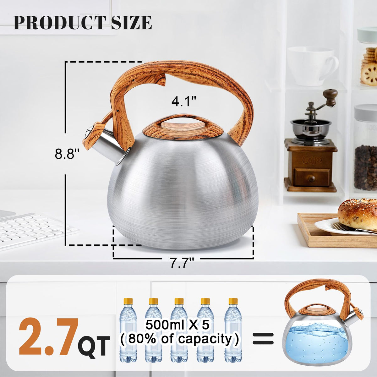GGC Whistling Tea Kettle for Stove Top, 3.2QT/3L Stainless Steel Tea Kettle