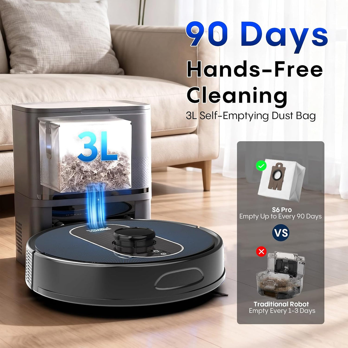 Robot Vacuum and Mop Combo, 6000Pa Powerful Suction, LiDAR, Self-Emptying