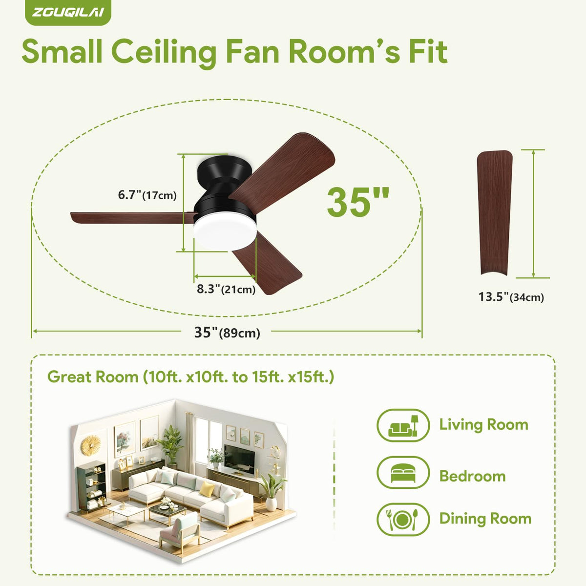 42'' Black Low Profile Ceiling Fans with Lights and Remote Control