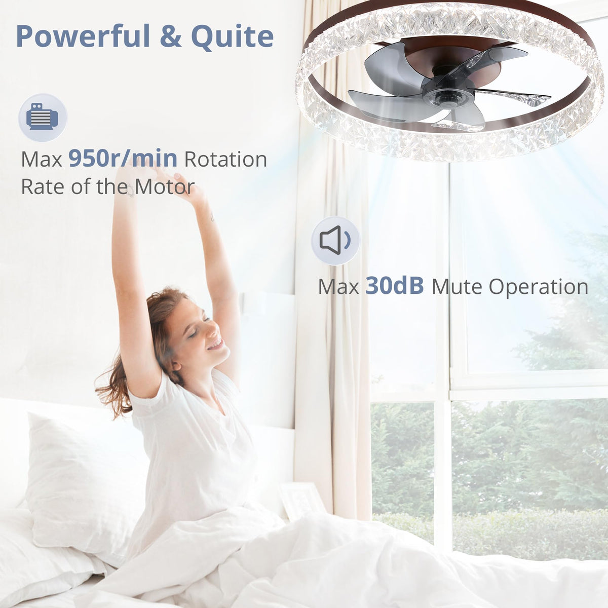 LEDIARY 20" Modern Ceiling Fans with Lights and Remote, White Fandelier