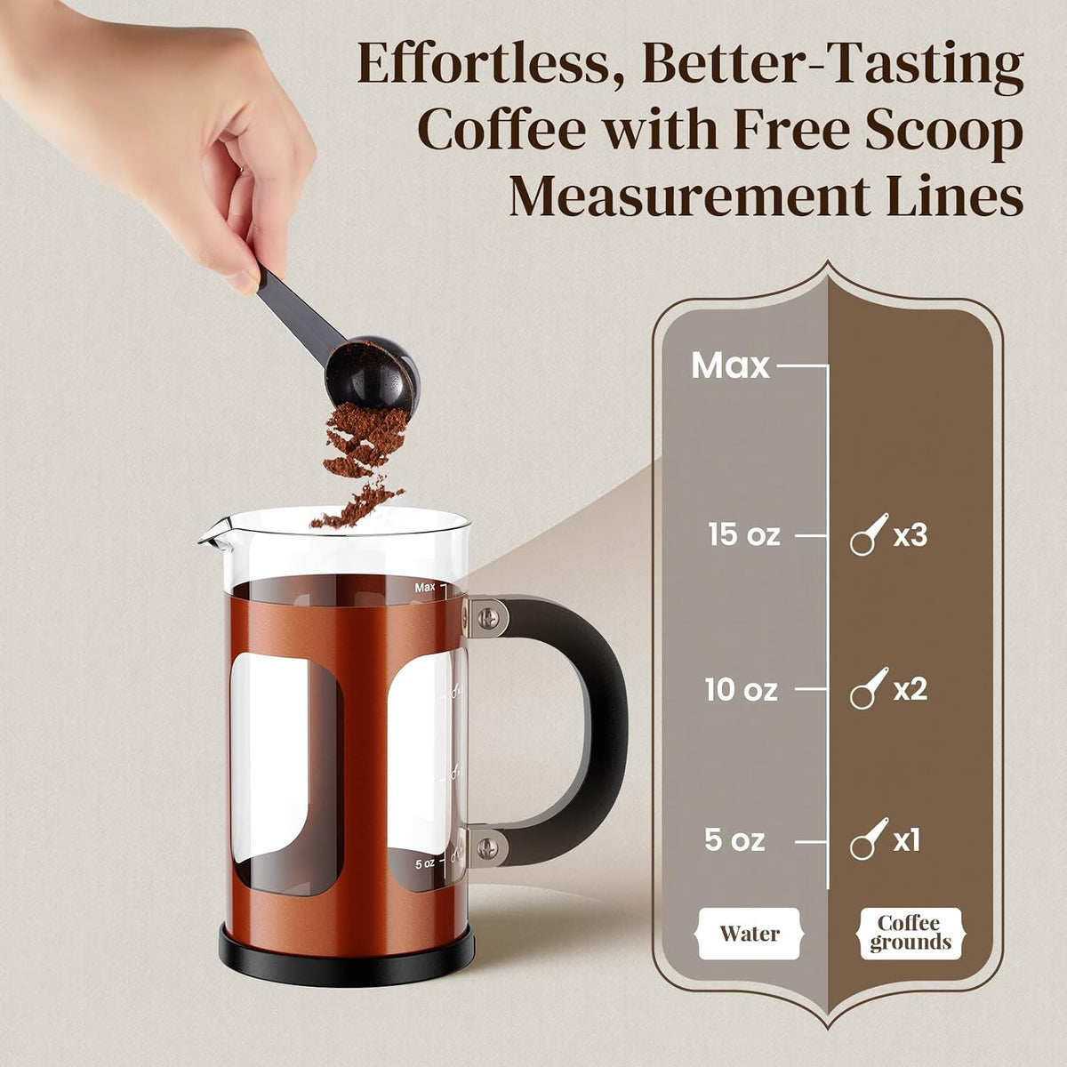 Veken 34oz French Press Coffee Maker, No Plastic Touching Cafe,1 L Cafetera