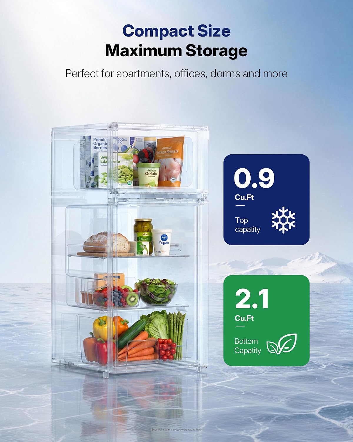 Upstreman Mini Fridge with Freezer, 3.0 Cu.Ft Refrigerator with 2 Doors