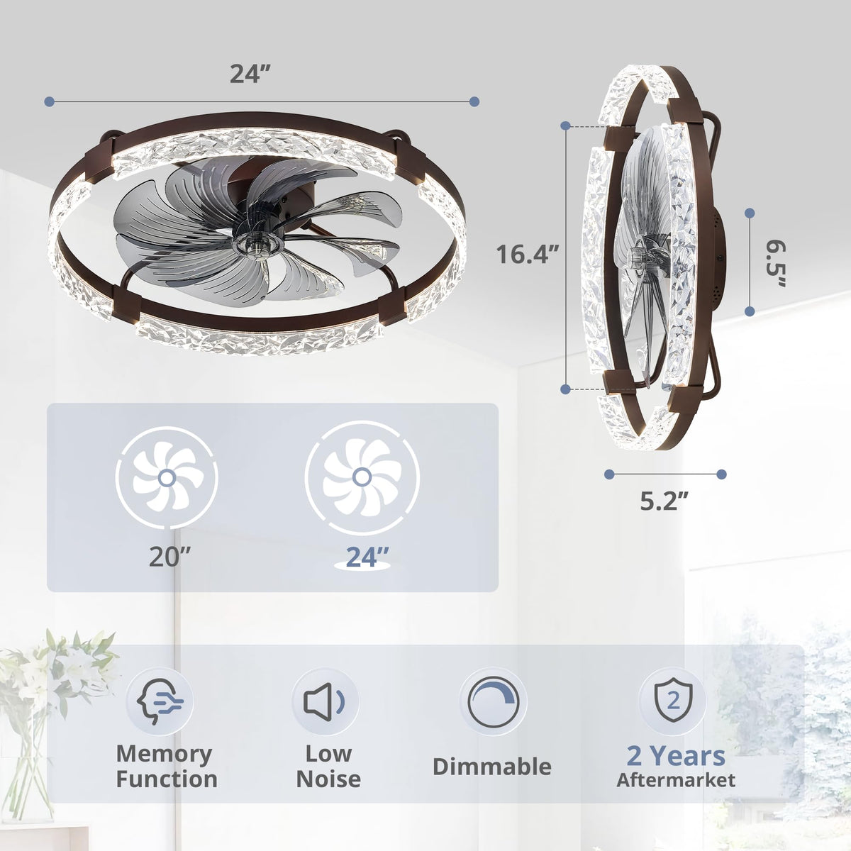LEDIARY 20" Modern Ceiling Fans with Lights and Remote, White Fandelier