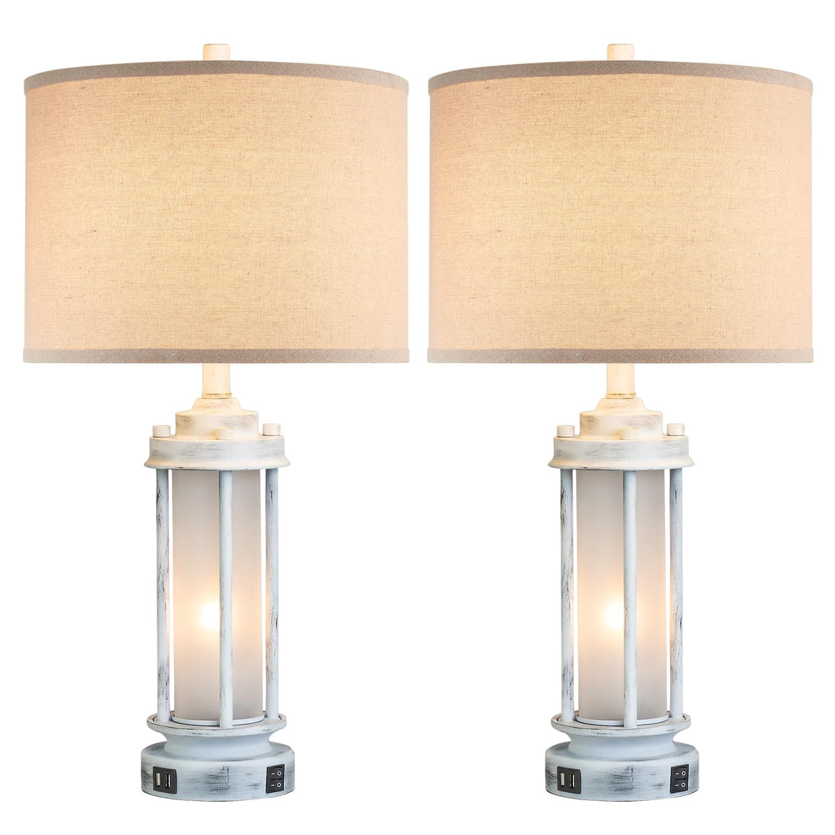 AIEAMPDO 25'' Set of 2 Farmhouse Table Lamps for Living Room with USB C+A