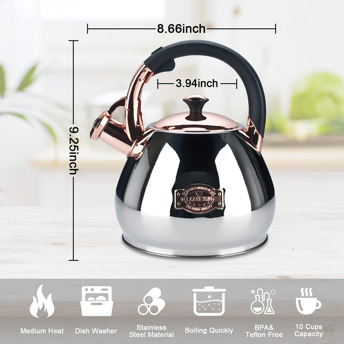 Tea Kettle for Stove Top Whistling Teapot, 3.2Q Tea Pot Stainless Steel Teakettle with Heat Proof Ergonomic Handle