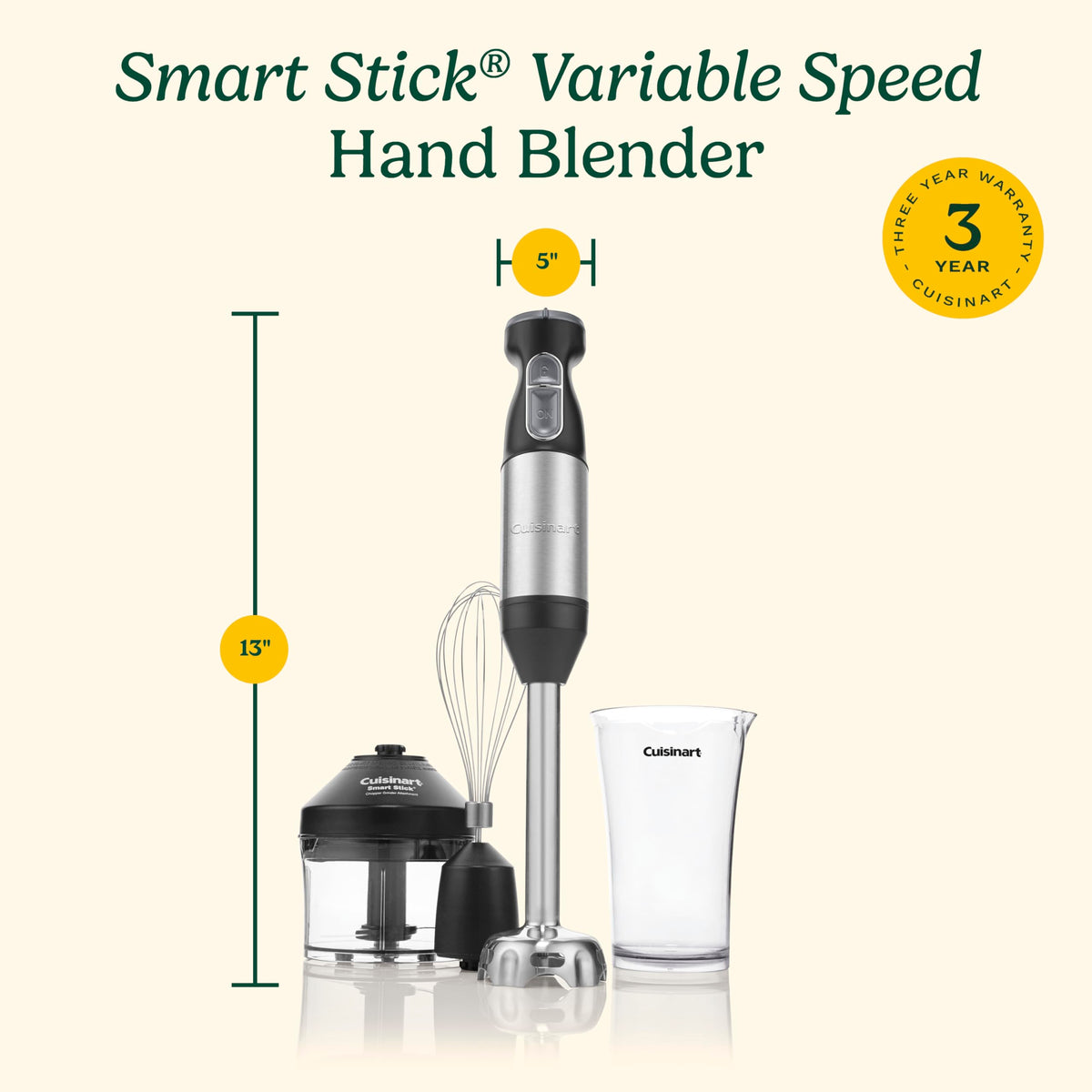 Cuisinart Smart Stick Two-Speed Corded Hand Blender, Powerful Immersion Blender with 300-Watt Motor Blends Shakes, Smoothies, Puree, Baby Food, Soups & Sauces, CSB-175RP1, Red