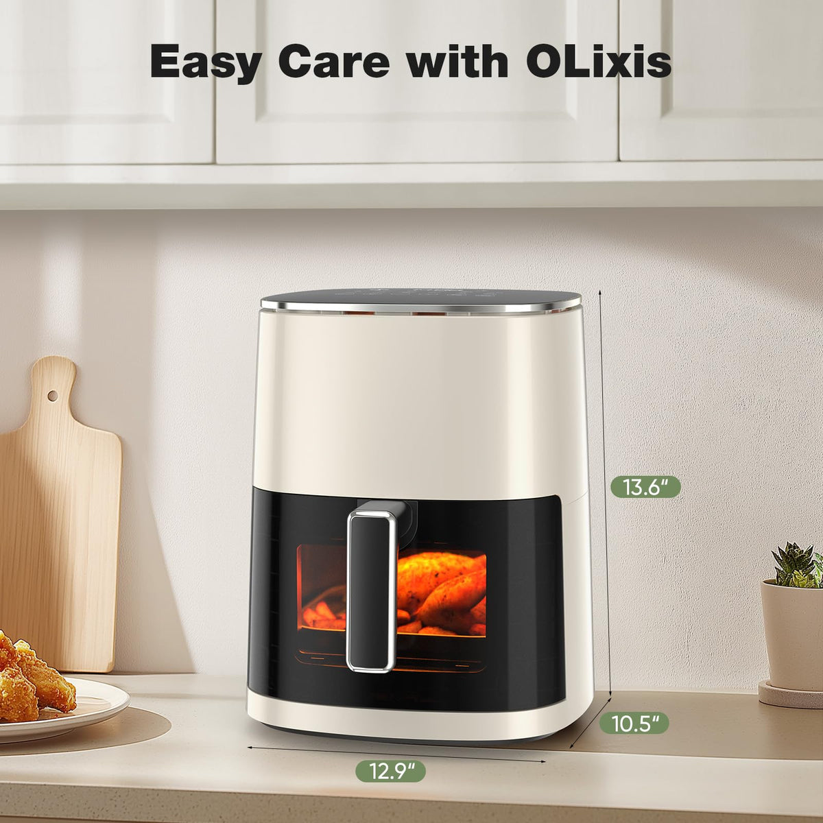 OLIXIS 12-in-1 Air Fryer 6.34 Quarts, Visable Airfryer with Window, 400°F, Roast, Reheat, Dehydrate, Bake, Steam, Fries, Custard, Chicken, Wings, Sea Food, Vegetabels, Grey