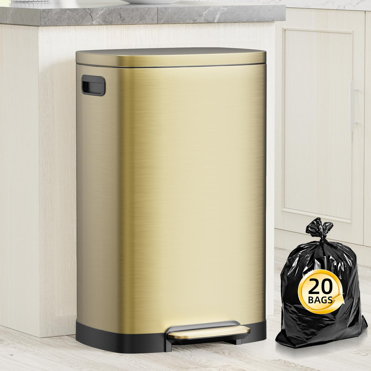 KdbK Kitchen Trash Can with Lid, 13 Gal Stainless Steel Pedal Garbage Can