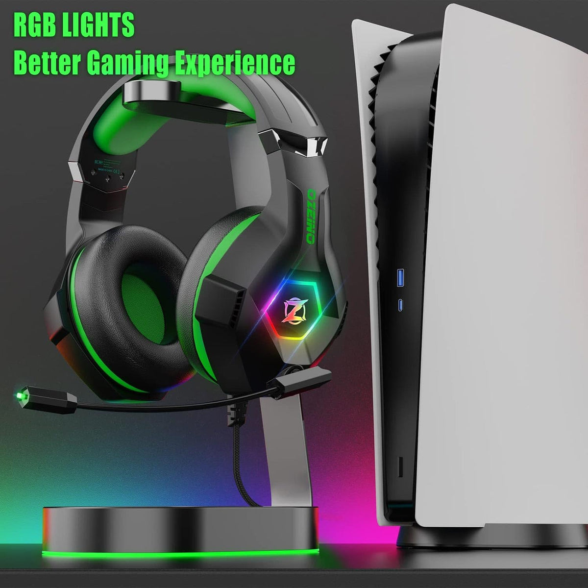 Ozeino Gaming Headset for PC, Ps4, Ps5, Xbox Headset with 7.1 Surround Sound Gaming Headphones with Noise Canceling Mic, LED Light Over Ear Headphones for Switch, Xbox Series X/S, Laptop, Mobile White