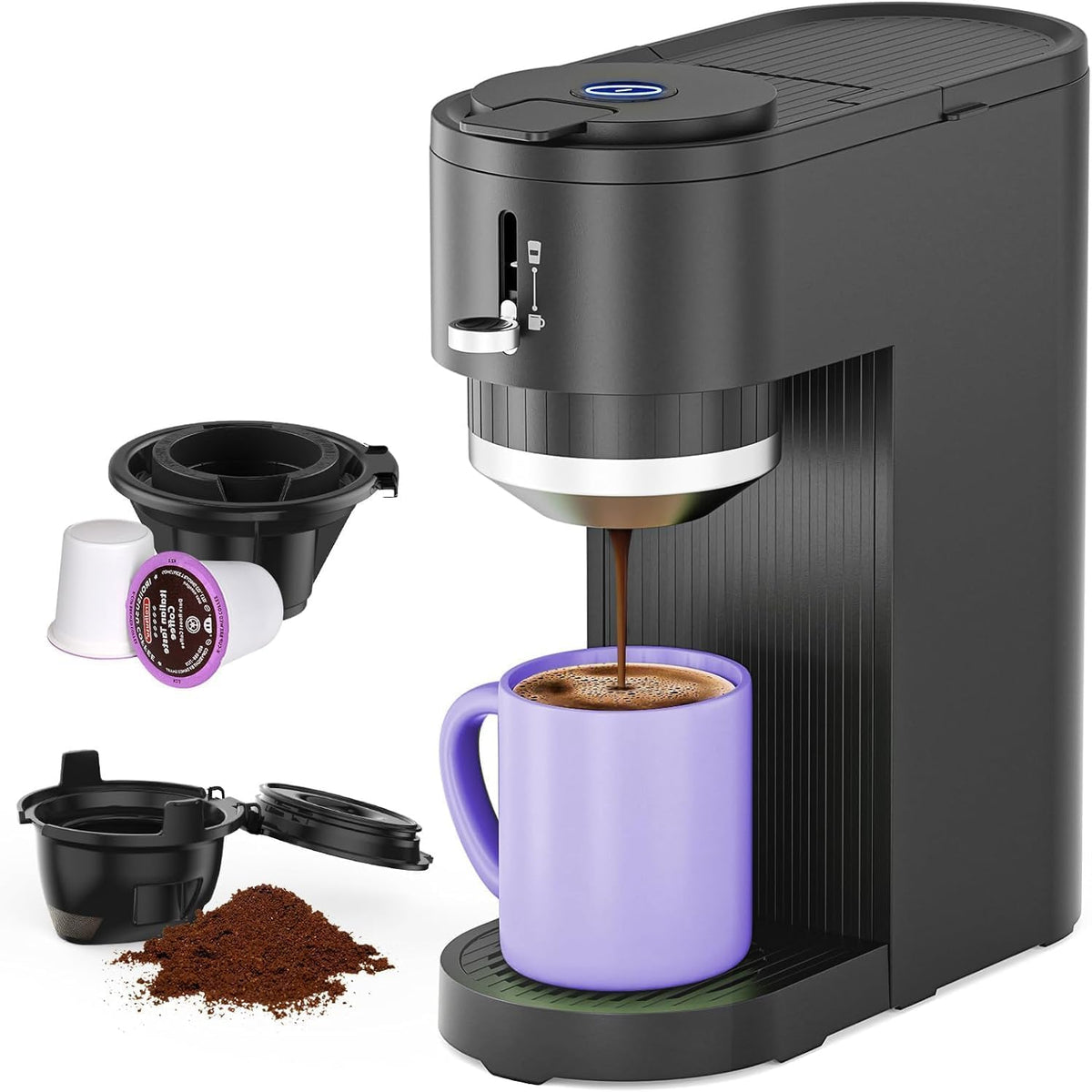 Kismile Single Serve Coffee Maker, 2-in-1 Coffee Pod & Ground Brewer