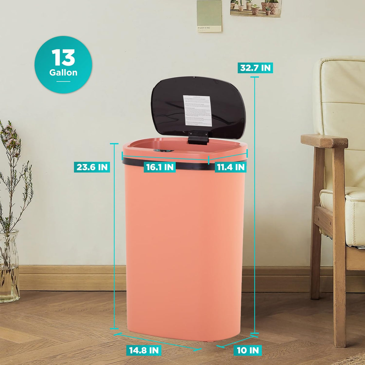 BestOffice | 13 Gallon Stainless Steel Trash Can with Lid | Steel