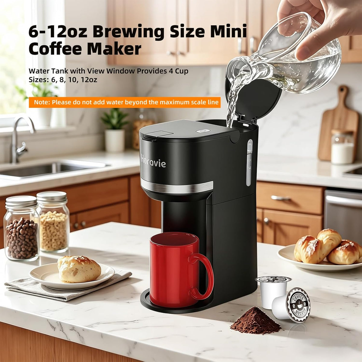 Small Single Serve Coffee Maker for K Cup and Grounds with One Button