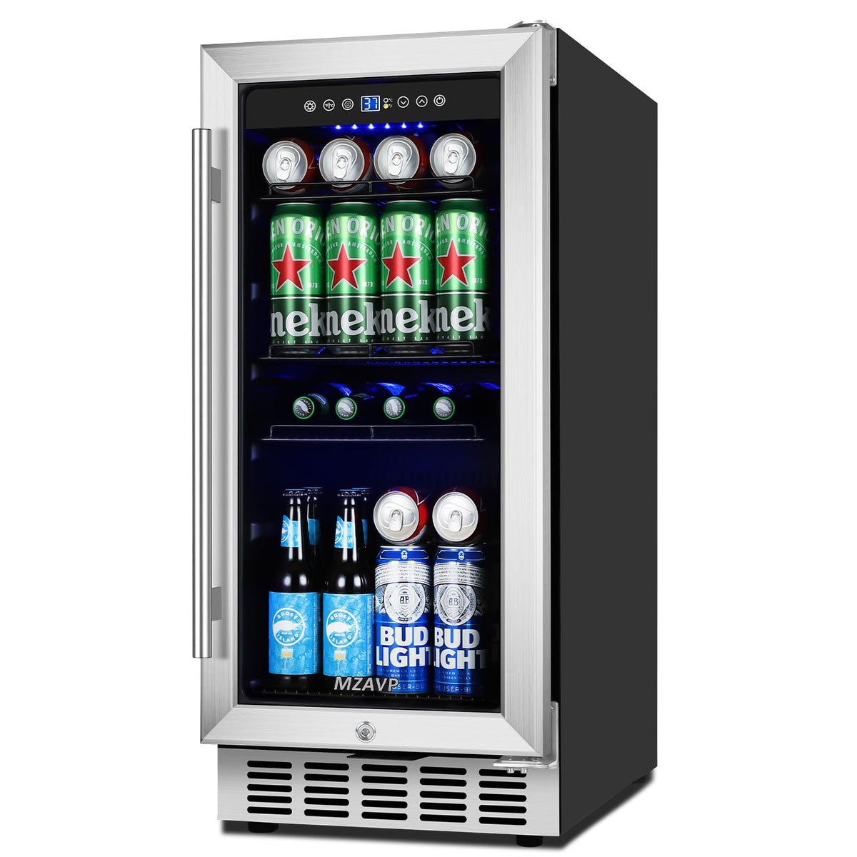 Beverage Refrigerator Cooler, 120 Can Mini Beverage Fridge with Reversible Glass Door for Soda Beer, 3 Cu.Ft Drink Fridge with Digital Temperature Control & Adjustable Shelves - Silver