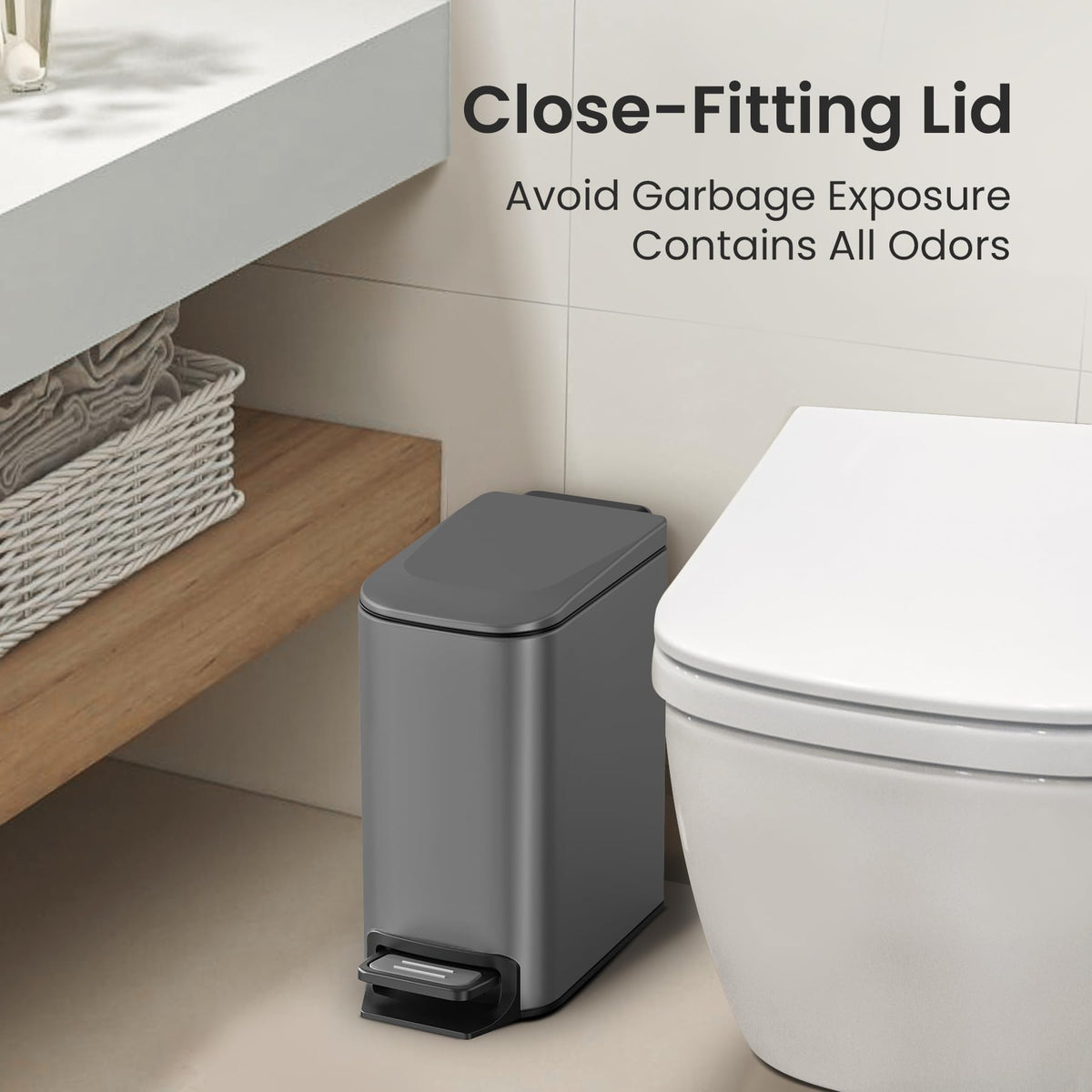 Cesun Small Bathroom Trash Can with Lid, 1.6 Gal, Soft Close, Matte Black
