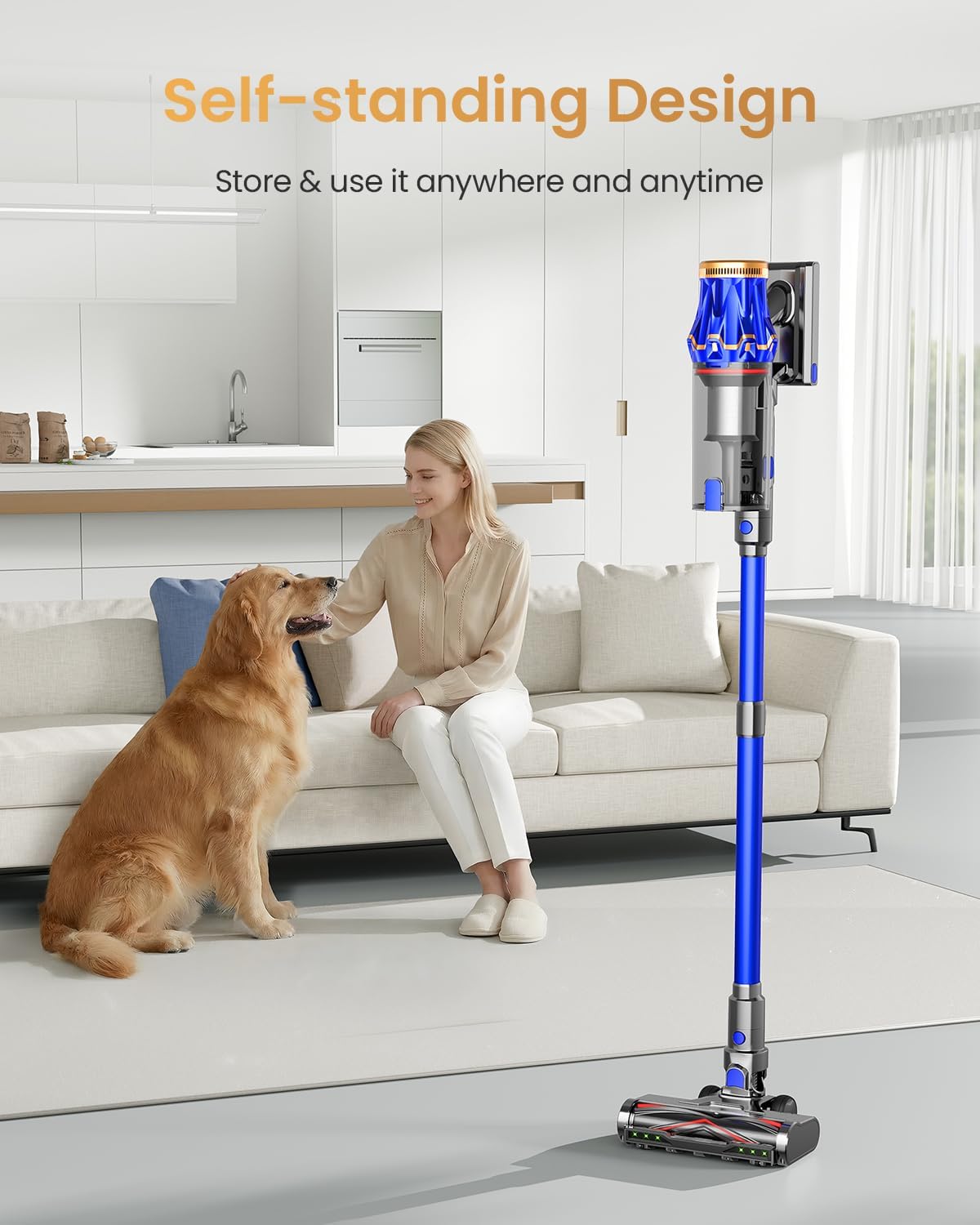 Cordless Vacuum Cleaner, Upgraded 650W 60KPA 70Mins Vacuum Cleaners for Home with Self-Standing Vacuum Cleaner Stick, Anti-tangle Wireless Vacuum, OLED Screen 1.8L Cup for Pet Hair/Carpets/All Floor
