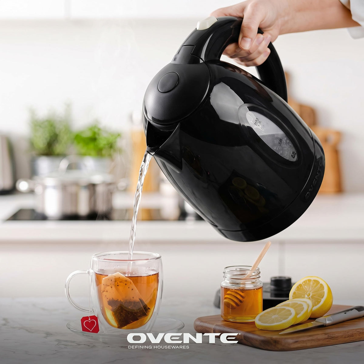 OVENTE 1.7L Electric Tea Kettle, Fast Boiling Water Heater, White KP72W