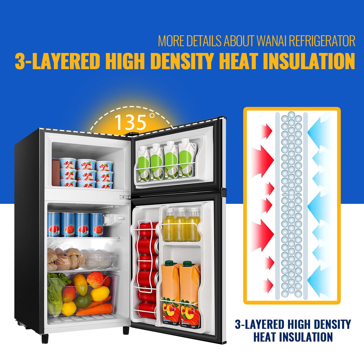 3.5 Cu.Ft Black Mini Fridge With Freezer Compact Refrigerator Dorm