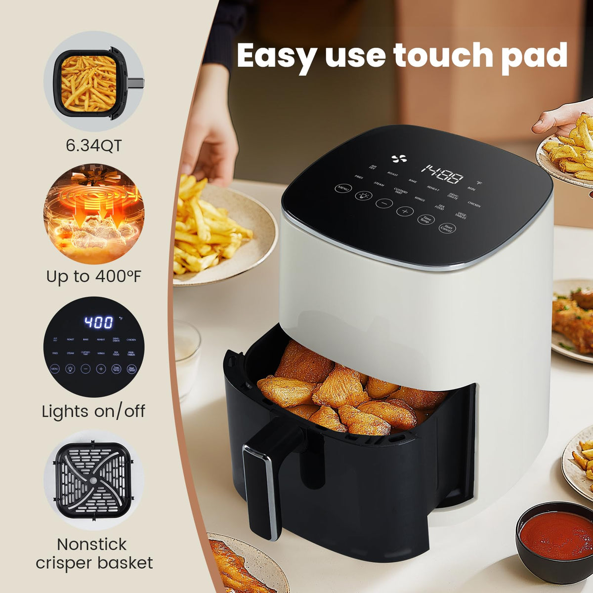 OLIXIS 12-in-1 Air Fryer 6.34 Quarts, Visable Airfryer with Window, 400°F, Roast, Reheat, Dehydrate, Bake, Steam, Fries, Custard, Chicken, Wings, Sea Food, Vegetabels, Grey