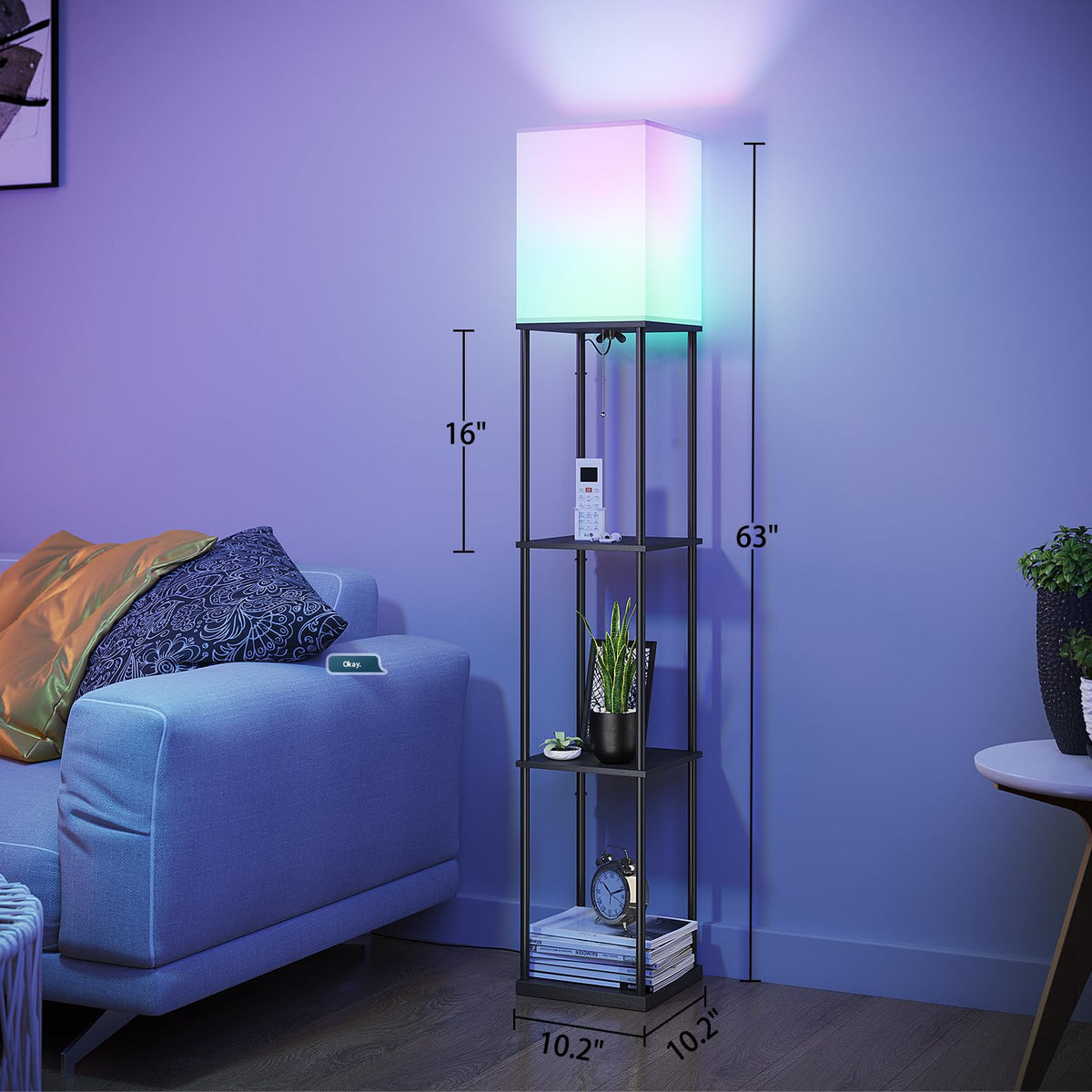 SUNMORY Floor Lamp with Shelves, Standing Lamps for Living Room, Black