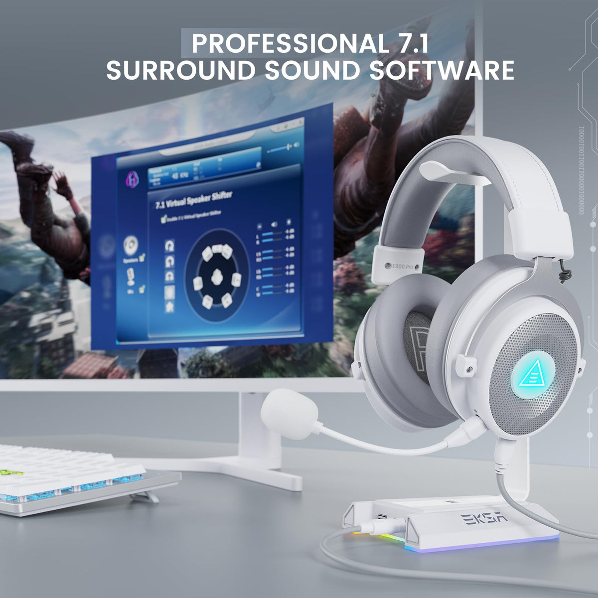 EKSA E900 Pro USB Gaming Headset for PC, 7.1 Surround Sound, 50MM Driver
