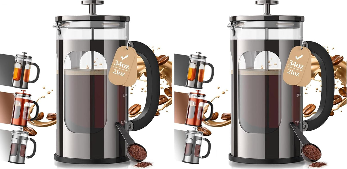 Veken 34oz French Press Coffee Maker, No Plastic Touching Cafe,1 L Cafetera