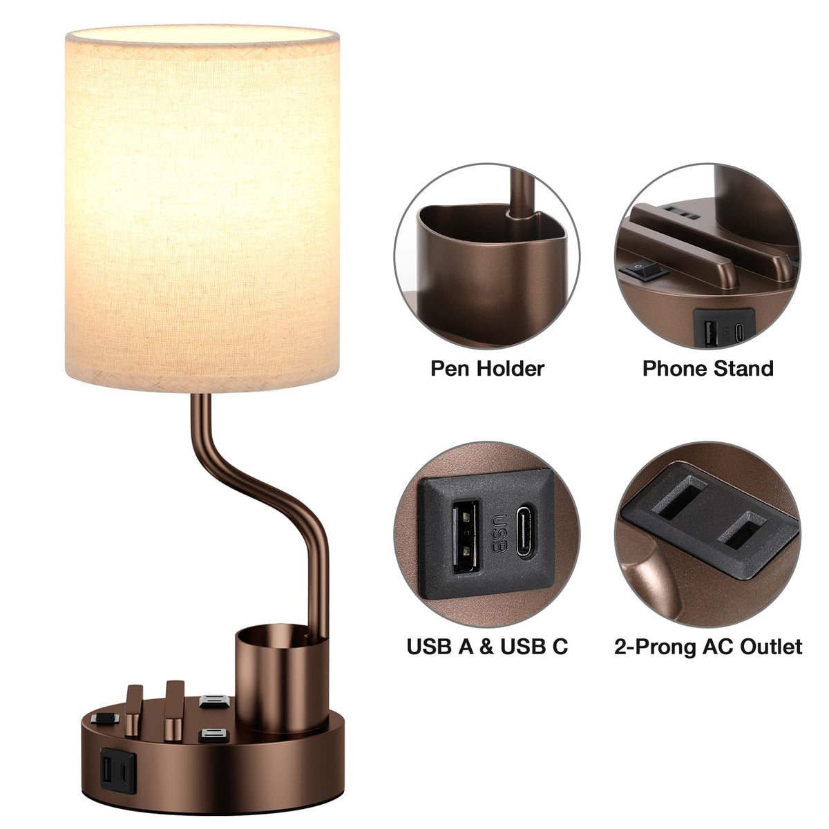 Fenmzee Bedside Lamps for Bedroom Set of 2 - Table Desk Lamp for Nightstand