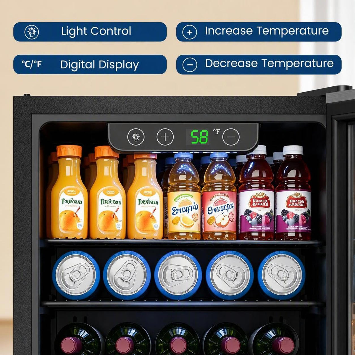 Electactic Mini Fridge 130 Can Beverage Refrigerator Cooler, 3.2 Cu.Ft Drink Fridge forSoda Wine Beer, Digital Temperature Control Cooler for Home, Dorm, Bar