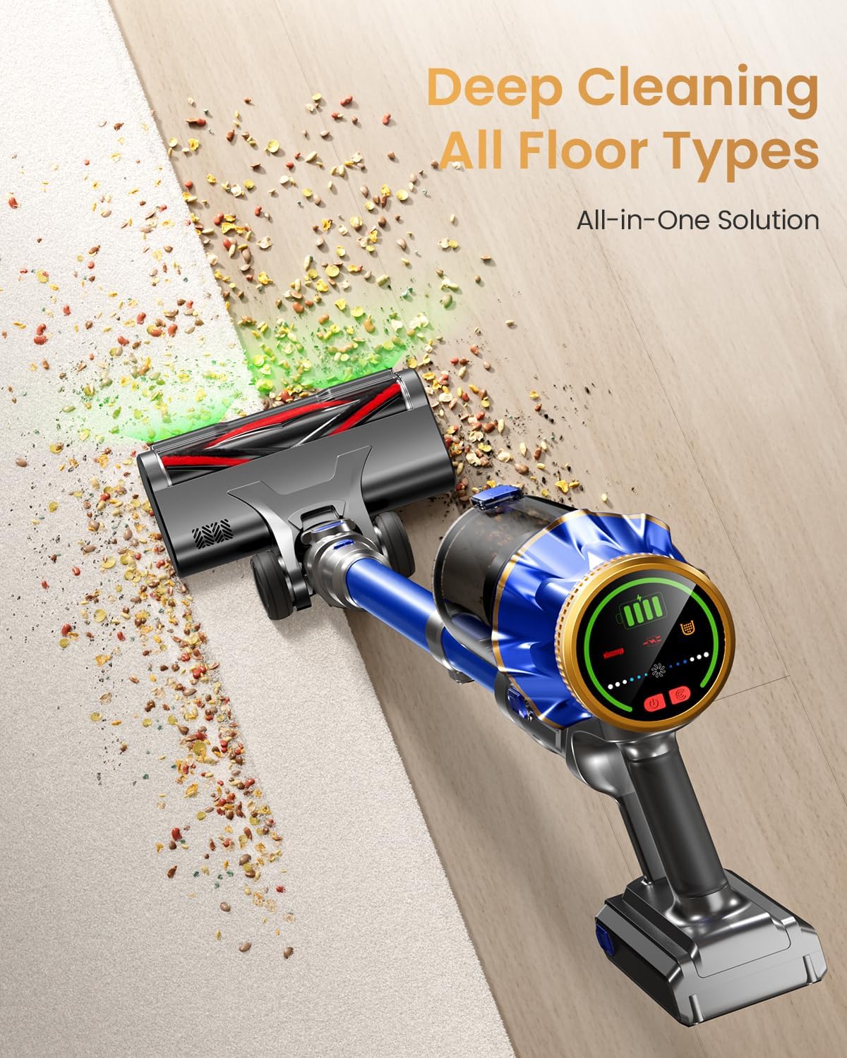Cordless Vacuum Cleaner, Upgraded 650W 60KPA 70Mins Vacuum Cleaners for Home with Self-Standing Vacuum Cleaner Stick, Anti-tangle Wireless Vacuum, OLED Screen 1.8L Cup for Pet Hair/Carpets/All Floor