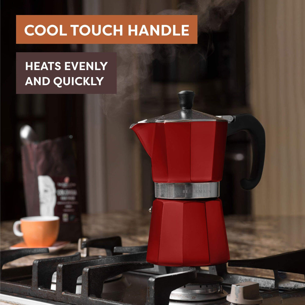 Bellemain Stovetop Espresso Maker, Italian Moka Pot, 6-Cup Silver