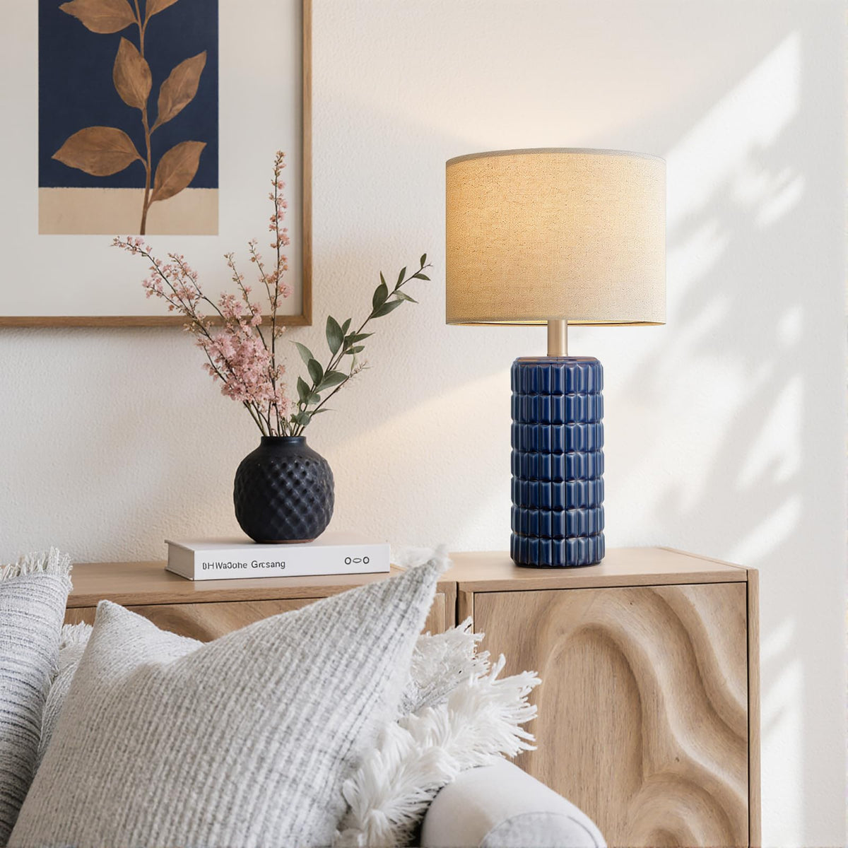 Seealle 23" Modern Ceramic Table Lamps Set of 2, Lamps for Bedroom, White