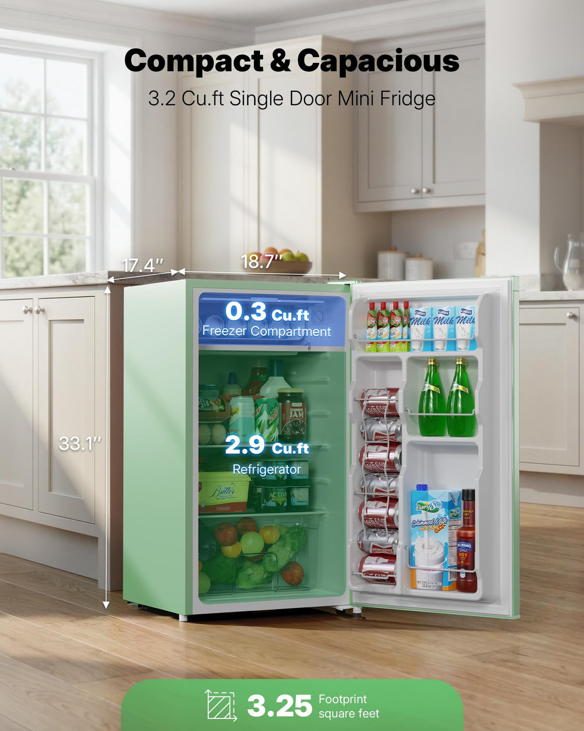 Upstreman 3.2 Cu.Ft Mini Fridge with Freezer, Black-BR321