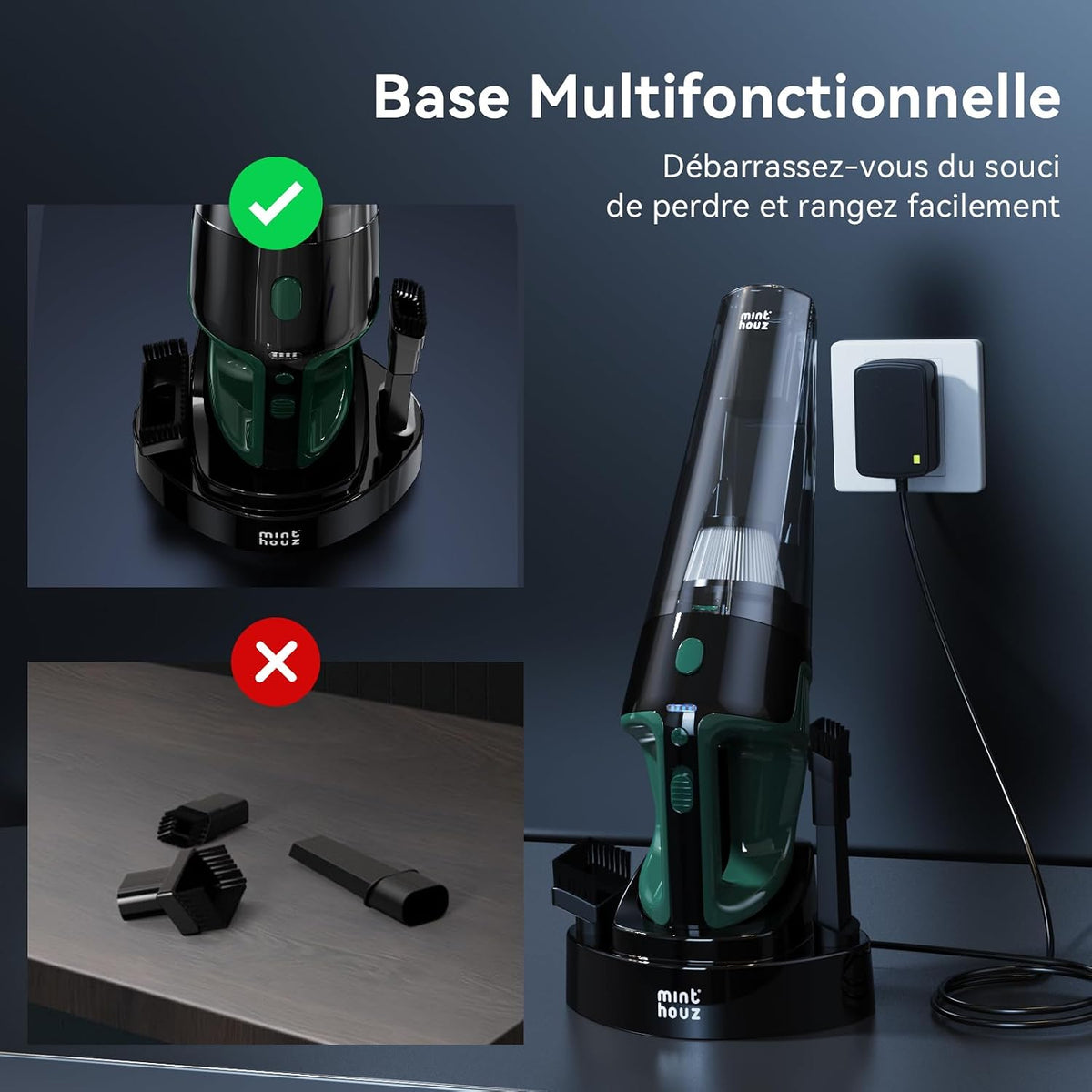Minthouz Cordless Handheld Vacuum, 9700Pa Suction, LED Light, Charging Base