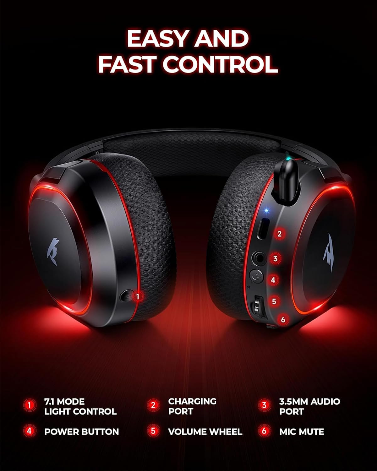 Wireless Gaming Headset for PC PS5 PS4 Mac Switch 7.1 Surround Sound 100-Hr