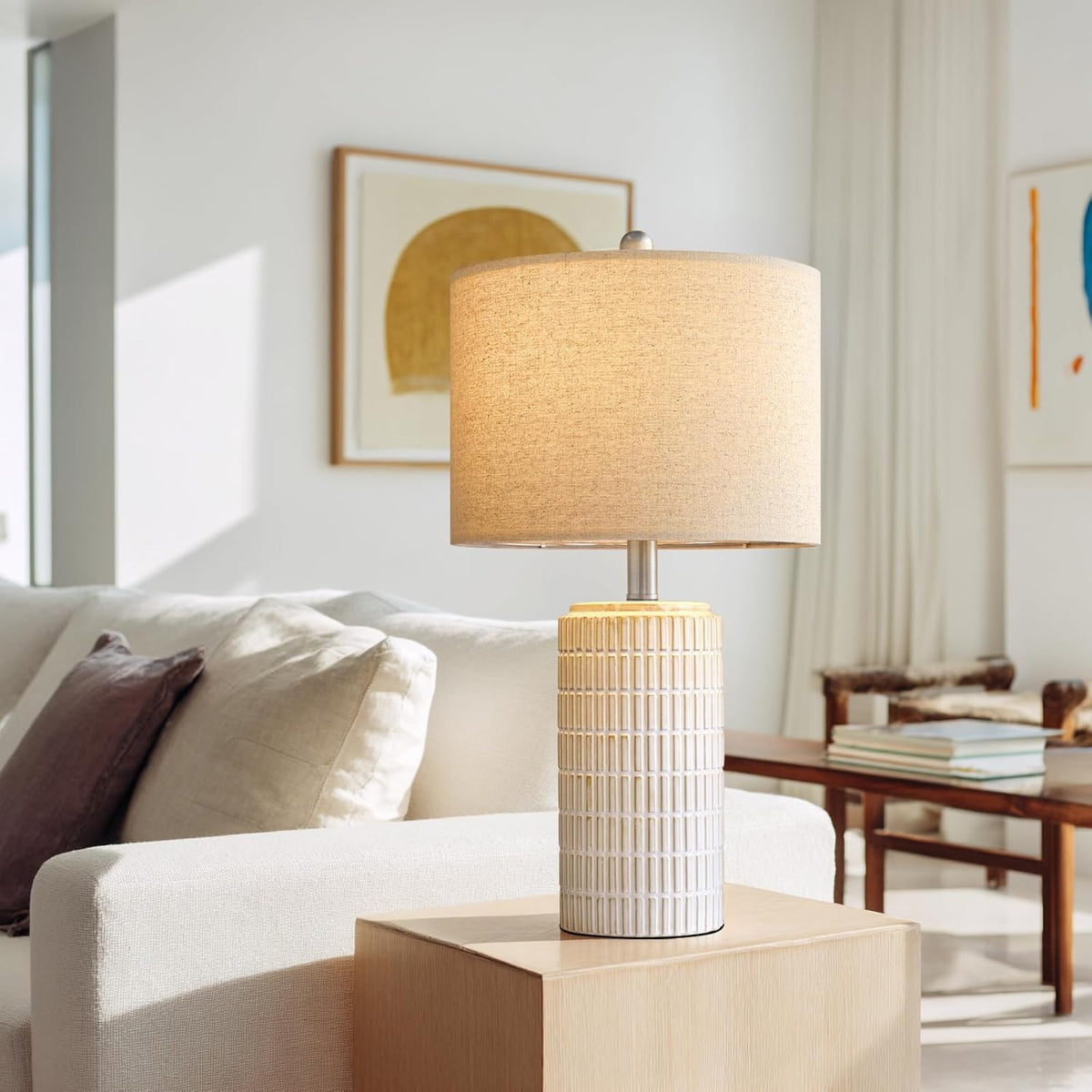PoKat 20.75" Small Modern Ceramic Table Lamps Set of 2 for Bedroom, White