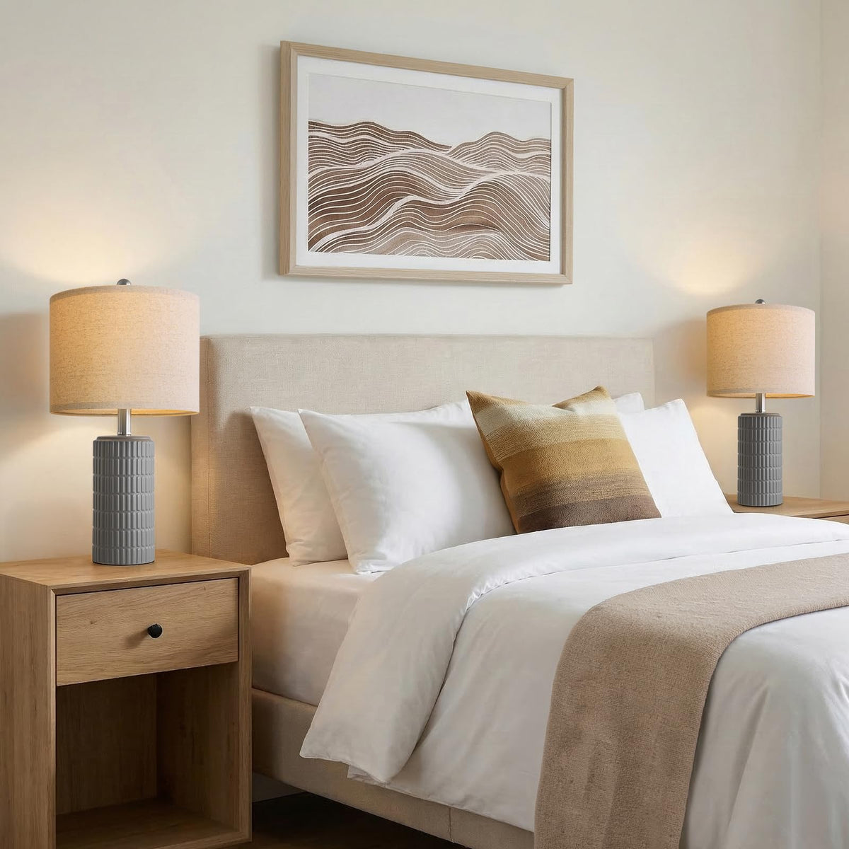 PoKat 20.75" Small Modern Ceramic Table Lamps Set of 2 for Bedroom, White