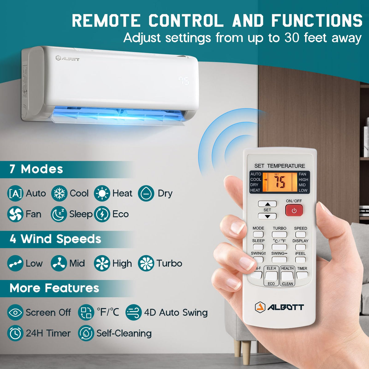 Albott 12,000 BTU Mini Split Air Conditioner and Heater SEER2 18, 115V