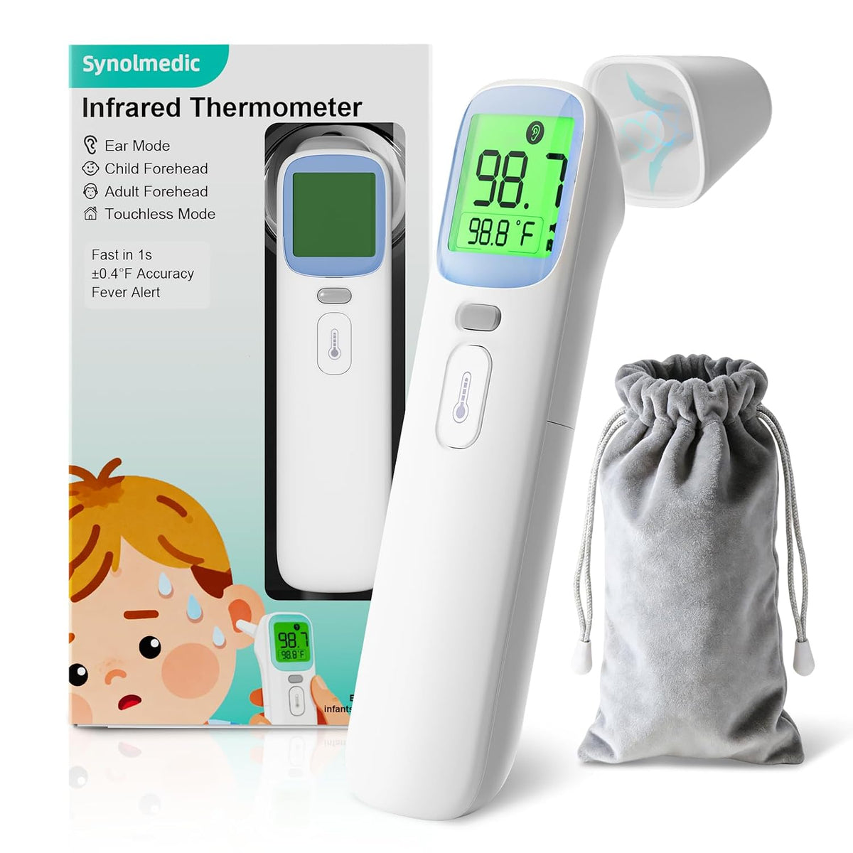 Baby Thermometer for Kids - Ear & Forehead Thermometer FSA-HSA, Digital Infrared Thermometers for Adults, Accurate No Touch Termometro with Fever Alarm & Mute Mode,40 Memories (Blue 1 Pack)