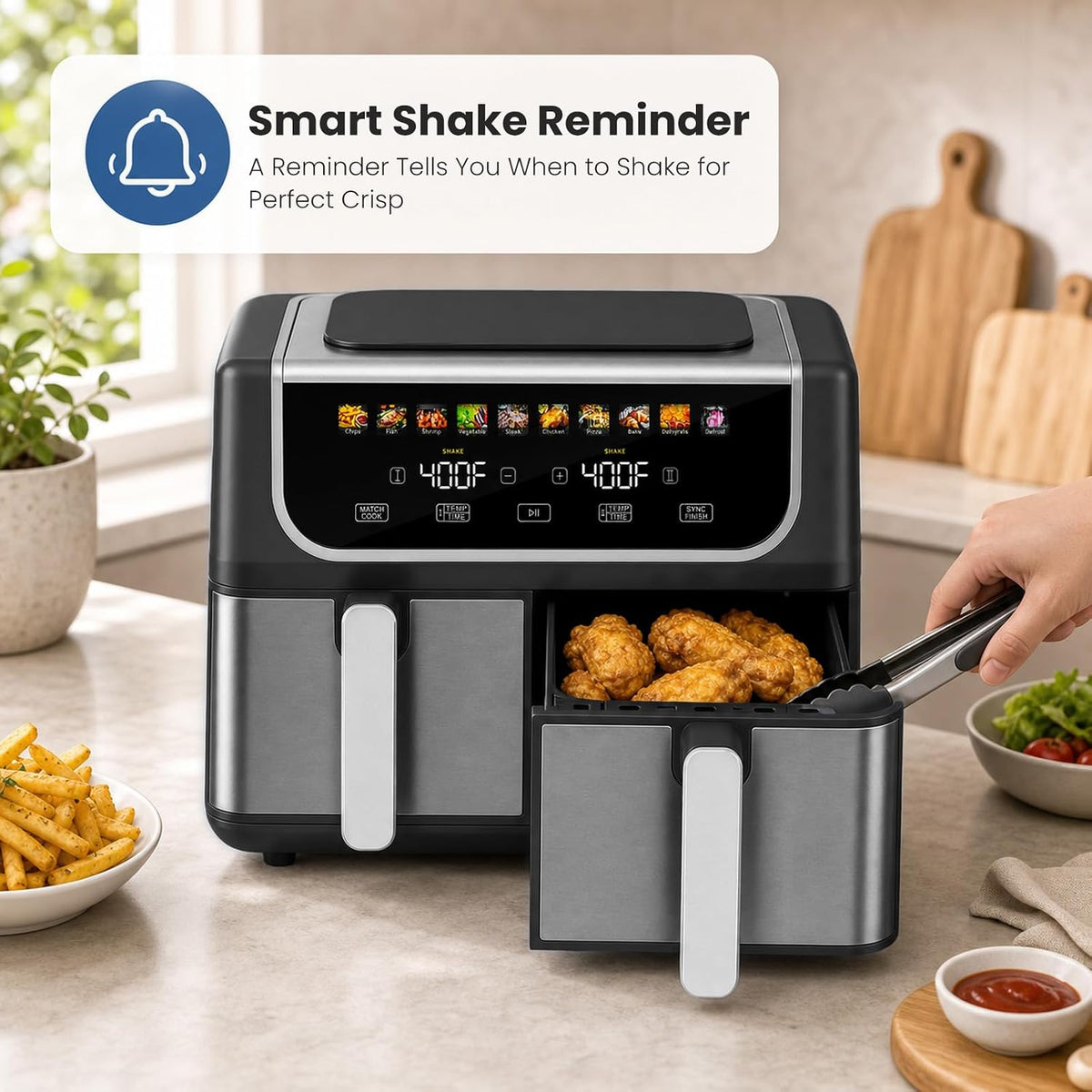 OLIXIS Dual Air Fryers with 2 Baskets 9.5 Quarts Large Airfryer 10-in-1