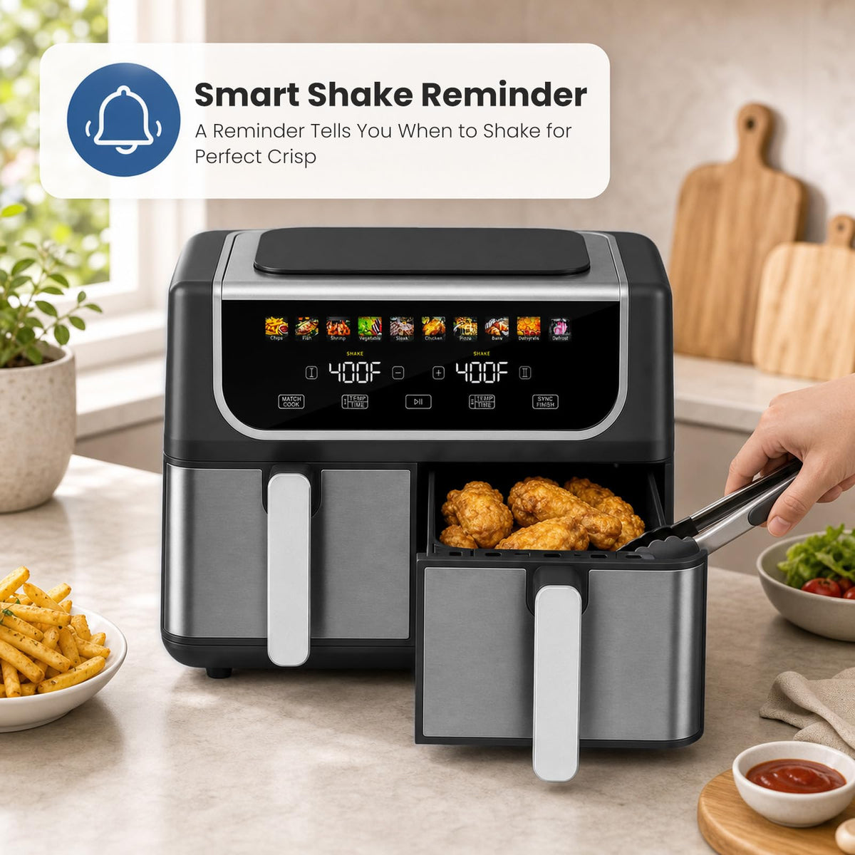 OLIXIS Dual Air Fryers with 2 Baskets 9.5 Quarts Large Airfryer 10-in-1
