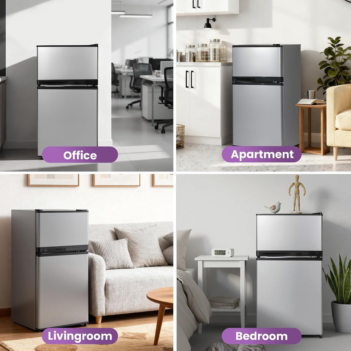 3.6 Cu.Ft Mini Fridge with Freezer for Dorm Office, Silver
