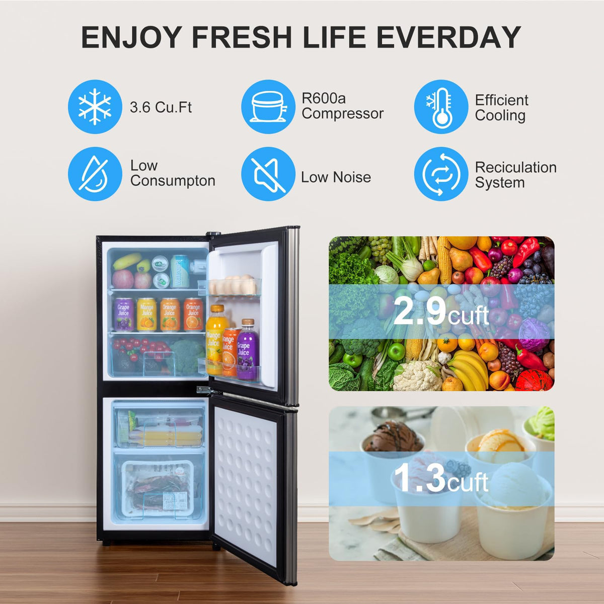 Mini Fridge with Freezer, 3.2 cuft Small Refrigerator, Compact Refrigerator