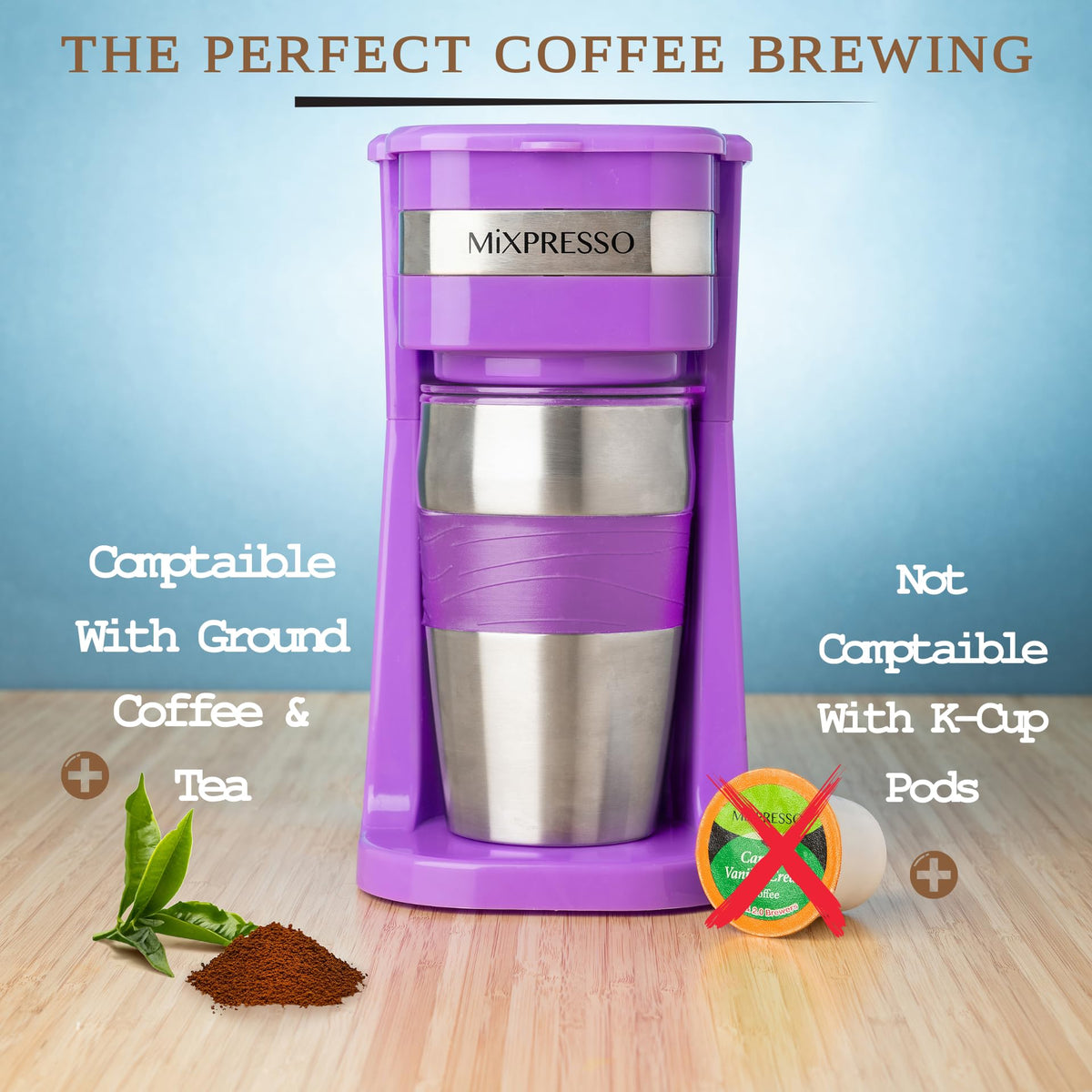 Mixpresso Single Serve & Single Cup Coffee Maker with 14oz Travel Mug Black