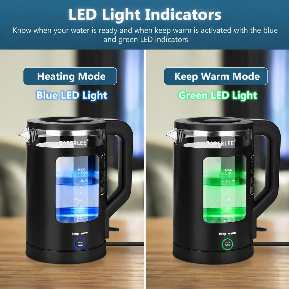 Electric Kettle, 1.8L Glass Tea Kettle with Keep Warm Function