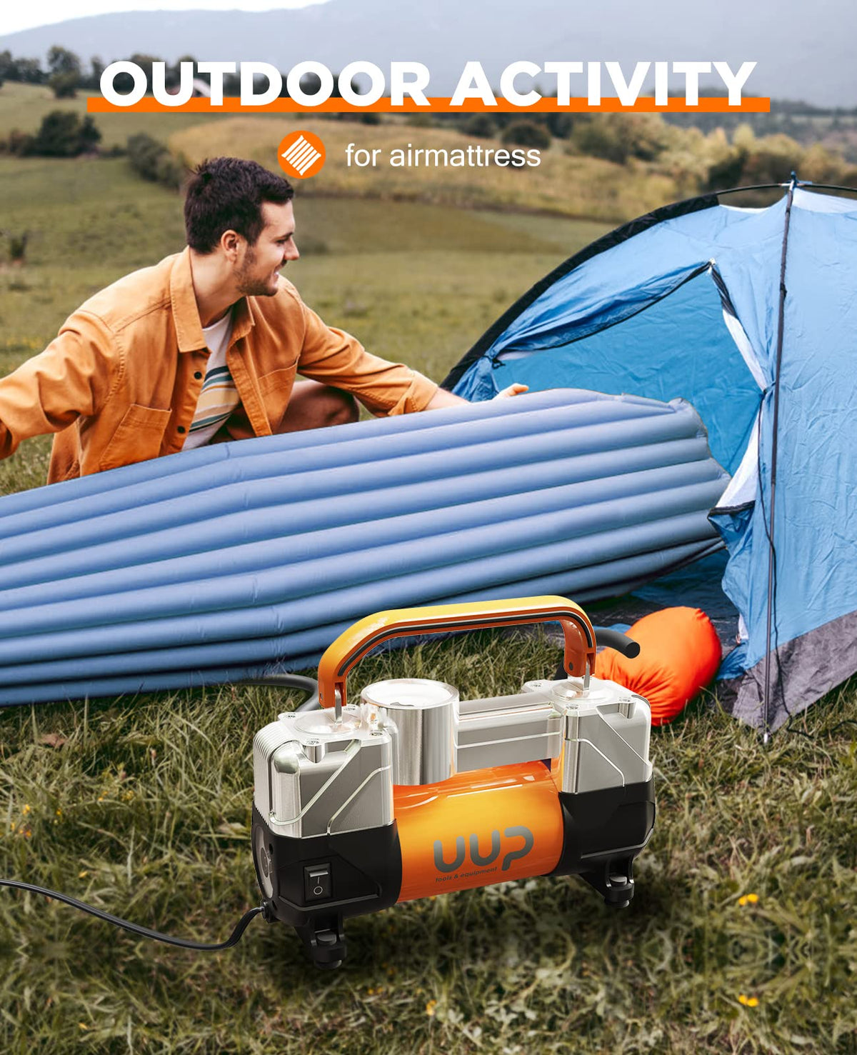Portable 12V Air Compressor, 150 PSI Tire Inflator with Dual Cylinders
