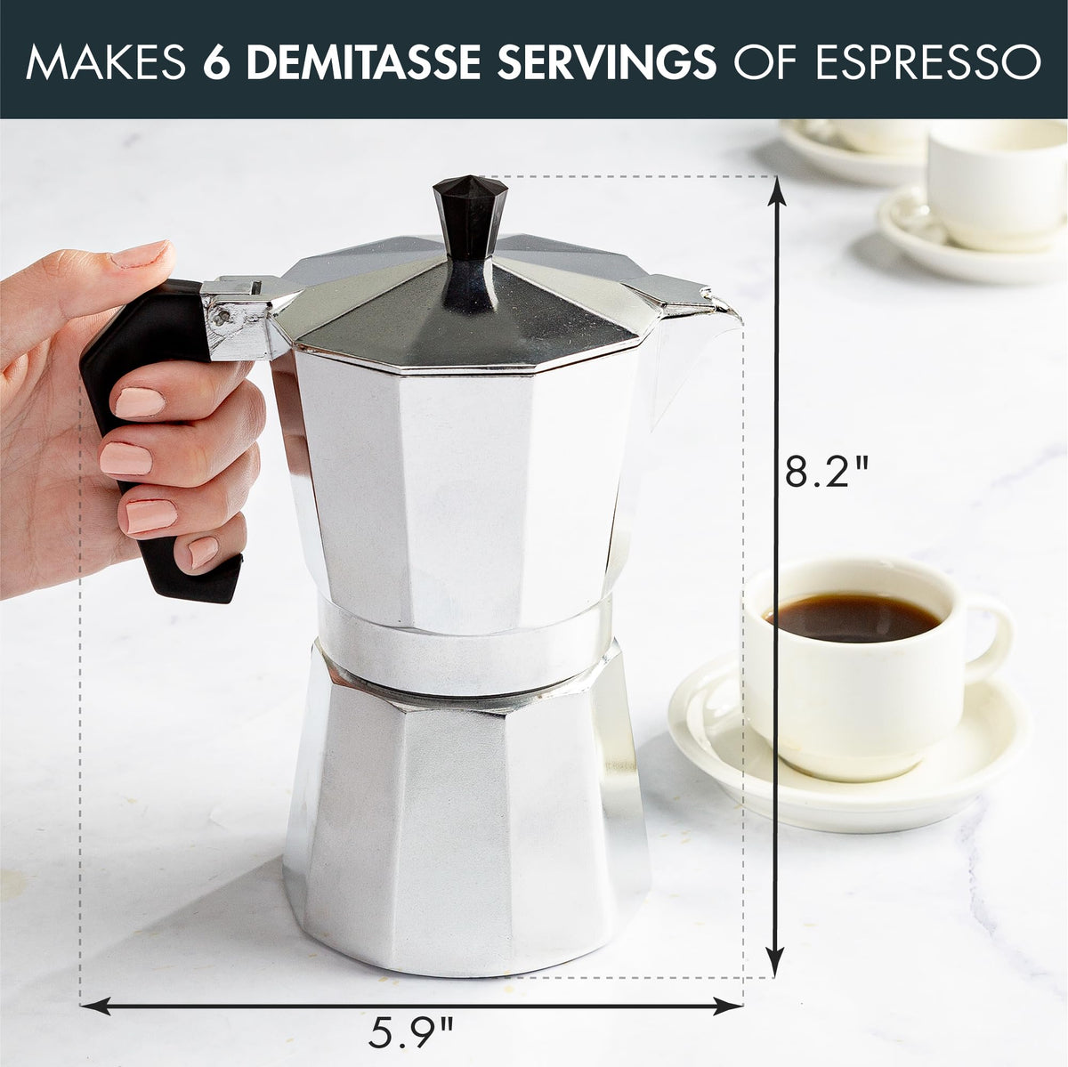 Primula Classic Stovetop Espresso and Coffee Maker, Moka Pot for Italian and Cuban Café Brewing, Greca Coffee Maker, Cafeteras, 9 Espresso Cups, Silver