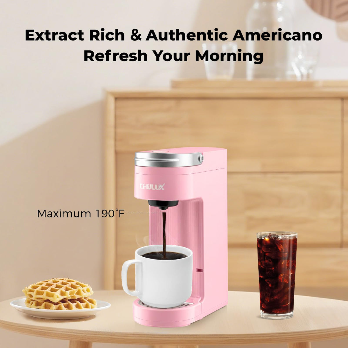CHULUX Slim Single Serve Coffee Maker for K Cup, One Cup Design, Matte Navy